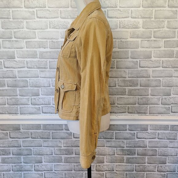 Vintage Y2K Corduroy Jacket Tan Made in Hong Kong Pockets Retro Distressed L - Picture 3 of 9